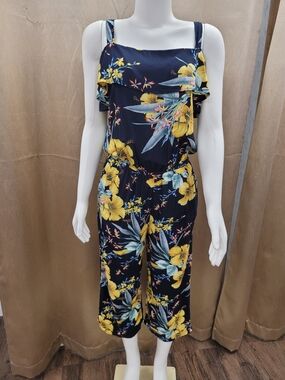 s ' Oliver Women's Navy Floral Jumpsuit with Yellow Hibiscus